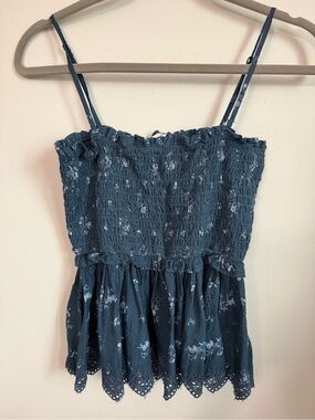 American Eagle Navy Blue Smocked Floral Cami Top